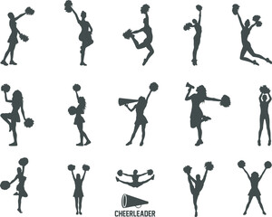 Cheerleader silhouette, Cheerleader SVG Cut Files, Cheer Svg, Cheer Girls Silhouette Bundle, Cheerleader silhouettes, Cheerleader girl vector