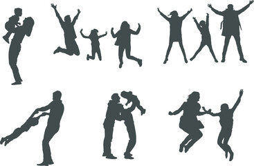 Obraz na płótnie Canvas Happy Jumping Family Silhouette, Jumping Family Silhouette , Jumping Silhouette, Happy Family Silhouettes, Happy family jumping silhouettes