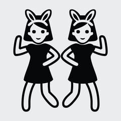 People with Bunny Ears vector icon. Isolated twin sign.