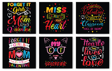 Valentine's Day, Valentine's day t shirt design bundle, love romantic lettering quotes, Valentine's day typography bundle design, SVG bundle design