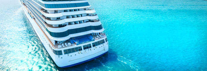Cruise Ship, Cruise Liners beautiful white cruise ship above luxury cruise in the ocean concept...