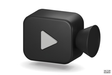 Black Video camera icon isolate on white background. 3d Realistic movie icon, play button for the interface of applications and web pages. Video, streaming, multimedia concept. 3D vector illustration.