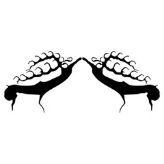 Symmetrical animal design with two stylized elks with antlers. Ancient Siberian Altai petroglyph from Taldura river.