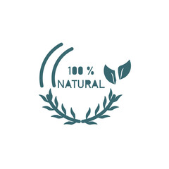 100 % natural badge icon. Filled 100 % natural badge, sign icon from ecology collection. Flat glyph vector isolated on white background. Editable 100 % natural badge symbol can be used web and mobile
