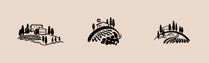 Farm set of icon in vector. Vineyard vector logo design