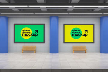 Naklejka premium Subway Signs, Poster, Billboard Mockup