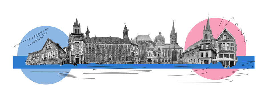 Aachen Cathedral is a Roman Catholic church in Aachen at Germany. Art collage, design