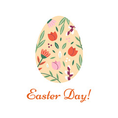 Painted egg with floral print inside. Easter Modern minimalist spring vector design.