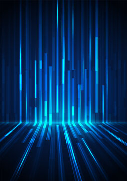 A bright blue beam moves down. Sparkling neon particles. Futuristic information flow. Data transfer. Digital technology concept. vector illustration