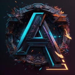 Alphabet robotic emblem digital art, generative ai