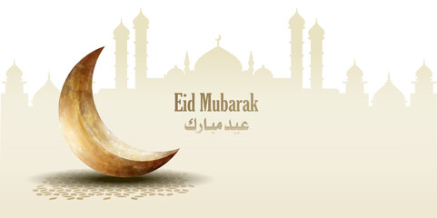 Obraz na płótnie Canvas Islamic greeting eid mubarak card design with crescent moon