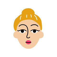 Beautiful girl avatar. Attractive girl face portrait with positive facial expression hand drawn doodle sketch vector illustration isolated on white