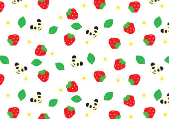 いちごと食いしん坊パンダの背景・壁紙