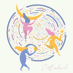 Vector illustration with dancing women, sisterhood concept - 581676367