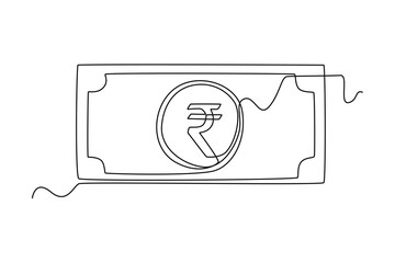 Single one-line drawing rupee coin currency from India. Country currency concept continuous line draw design graphic vector illustration