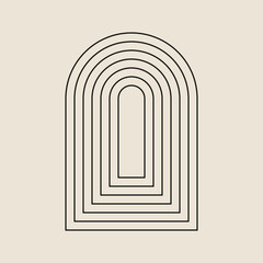 Vector illustration modern minimalistic retro aesthetic linear boho frame arch arc portal logo bohemian design element mystical geometric abstract border