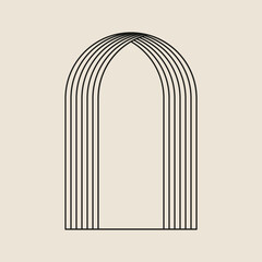 Vector illustration modern minimalistic retro aesthetic linear boho frame arch arc portal logo bohemian design element mystical geometric abstract border