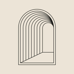 Vector illustration modern minimalistic retro aesthetic linear boho frame arch arc portal logo bohemian design element mystical geometric abstract border