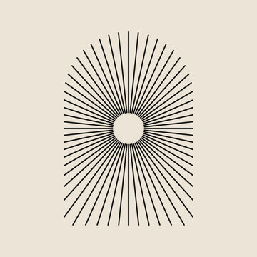 Vector illustration modern minimalistic retro aesthetic linear boho frame arch arc portal logo bohemian design element mystical geometric abstract border