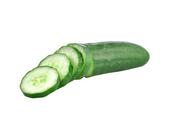Cucumber and slices on transparent png.