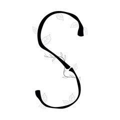 letter S as plants, alphabet in the form of a tree with leaves, Floral botanical alphabet isolated on white background