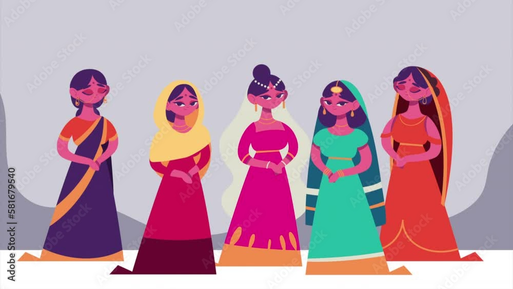 Canvas Prints group of female indian culture characters animation