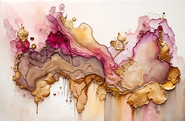 Abstract alcohol ink paiting. Gold, pink, beige mix - vivid illustration. modern background graphics, generated by artificial intelligence. AI