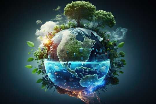Renewable, sustainable development. Ecology concept, Generative Ai