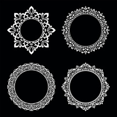 Set of decorative frames Elegant vector element for design in Eastern style, place for text. Floral black and white borders. Lace illustration for invitations and greeting cards.