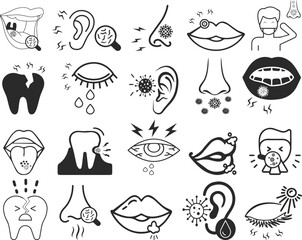 Infection icon set, 20 diseases icon set black vector
