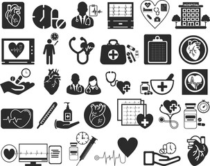 Medical icon set, medical analysis icon set black vector