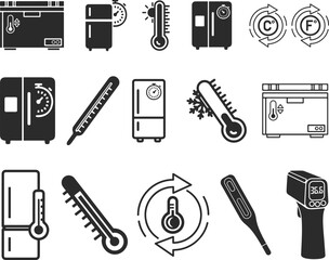 Obraz premium Temperature icon, 15 temperature Check icon set black vector