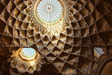Kashan, Iran - 10th june, 2022: Beautiful dome interior in iranian islamic building