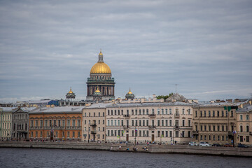 The English Embankment of the Neva and St. Isaac's Cathedral in St. Petersburg, Russia