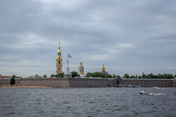 White nights in St. Petersburg. Peter and Paul Fortress. Trinity Bridge. Neva River.