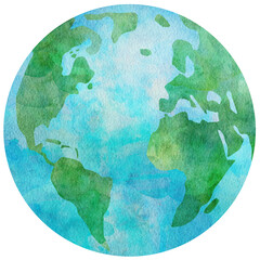 地球の水彩画イラストパーツ/アジア/ヨーロッパ/アフリカ/北アメリカ/南アメリカ（ラテンアメリカ）