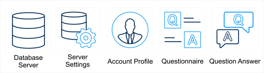 Fototapeta premium A set of 5 mix icons as database server, server settings, account profile
