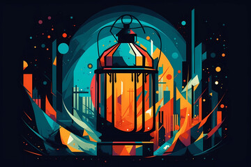 Fototapeta Ramadan lantern, featuring bold colors and dynamic shapes. digital art illustration. generative AI. obraz