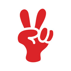 Vサインのハンドサイン_赤ベタ