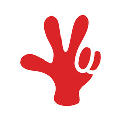 三本の指を立てるハンドサイン_赤ベタ