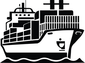 Container Ship Logo Monochrome Design Style
