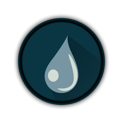 Sign of the element of water on a dark green background, an icon of a round shape with a drop of water inside. Vector illustration