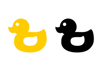 Set cute yellow and black duck cartoon icon flat vector design