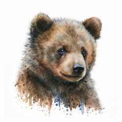 Fototapeta premium Brown Kodiak Bear Watercolour portrait, Animal illustration