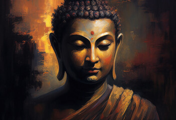 Buddha statue, Oil Painting, Generative AI