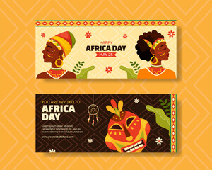 Happy Africa Day Horizontal Banner Flat Cartoon Hand Drawn Templates Background Illustration