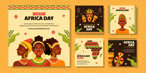 Happy Africa Day Social Media Post Flat Cartoon Hand Drawn Templates Background Illustration