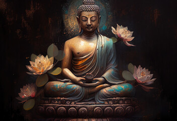 Buddha statue, Oil Painting, Generative AI