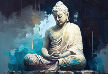 Buddha statue, Oil Painting, Generative AI