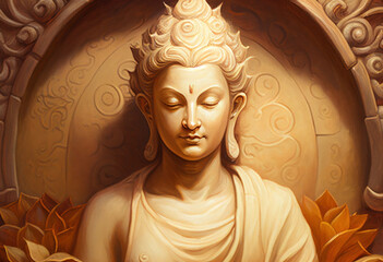 Buddha statue, Oil Painting, Generative AI - obrazy, fototapety, plakaty